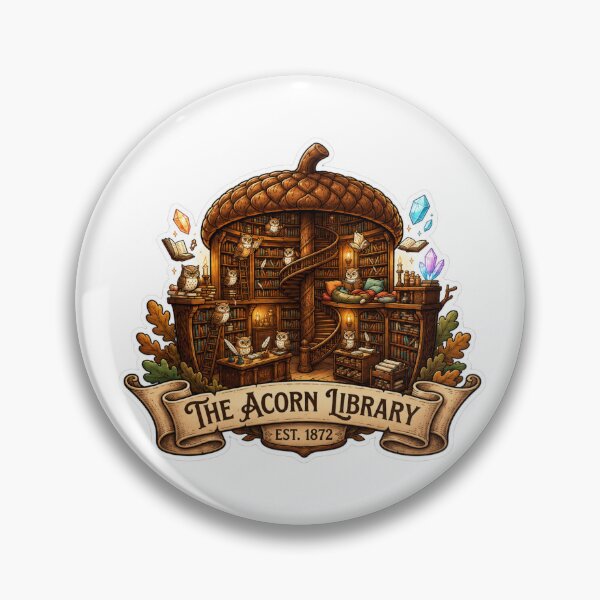Item preview, The Acorn Library | Owl Woodland Library | Cozy Forest Bookshop | Cottagecore Reading Nook | Whimsical Owl Librarians | Storybook Sticker designed and sold by MrDev.