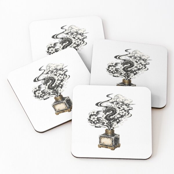 Item preview, Dragon Ink Bottle | Japanese Sumi Ink Art | Rising Smoke Dragon | Cherry Blossom Fantasy | Oriental Brushwork | Monochrome Mystic Sticker designed and sold by MrDev.