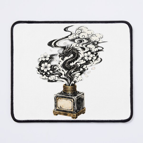 Item preview, Dragon Ink Bottle | Japanese Sumi Ink Art | Rising Smoke Dragon | Cherry Blossom Fantasy | Oriental Brushwork | Monochrome Mystic Sticker designed and sold by MrDev.