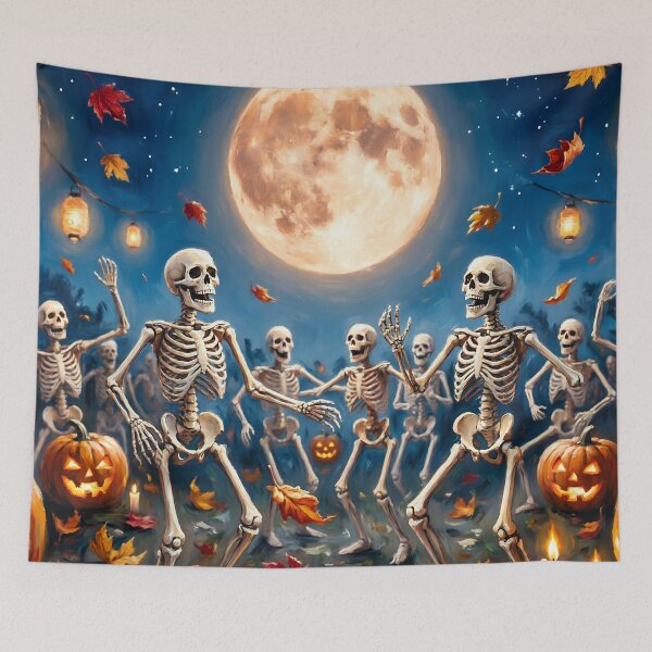 Item preview, Halloween Skeleton Dance Party Under Full Moon | Spooky Pumpkin Lanterns | Autumn Gothic Night designed and sold by cr6zym1nd.