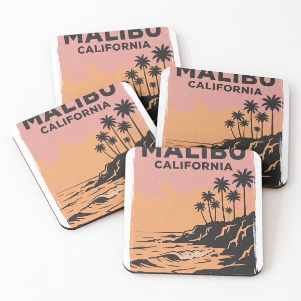 Item preview, Retro Malibu California Coastal Sunset and Cliffside Palm Trees Poster designed and sold by misbahsiro.