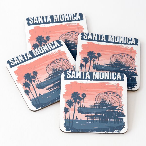 Item preview, Retro Santa Monica Pier Ferris Wheel & Palm Trees Sunset Poster designed and sold by misbahsiro.