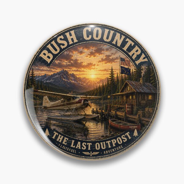 Item preview, Bush Country: The Last Outpost | Vintage Floatplane & Alaskan Cabin Poster designed and sold by Swanny's Custom T-shirt and Gift Designs.