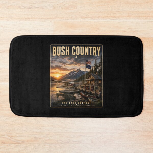 Item preview, Bush Country: The Last Outpost | Vintage Floatplane & Alaskan Cabin Poster designed and sold by Swanny's Custom T-shirt and Gift Designs.