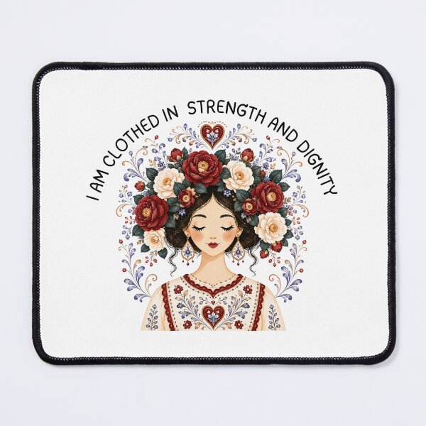 Item preview, I Am Clothed In Strength And Dignity Bible Verse Quote Faith Based Affirmations Scandinavian Folk Art Style designed and sold by ThePinkProject.