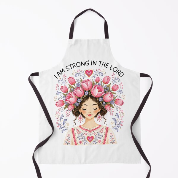 Item preview, I Am Strong In The Lord Bible Verse Affirmation Faith-Based Quote Flower Scandinavian Folk Art Style designed and sold by ThePinkProject.
