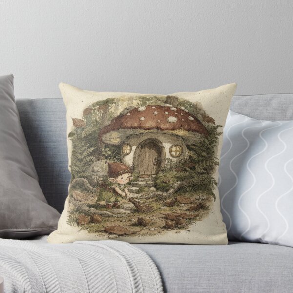 Item preview, Acorn-Cap Sprite Sweeping a Toadstool Doorstep Storybook Art designed and sold by PictorialWhimsy.