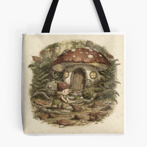 Item preview, Acorn-Cap Sprite Sweeping a Toadstool Doorstep Storybook Art designed and sold by PictorialWhimsy.