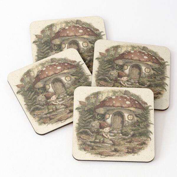 Item preview, Acorn-Cap Sprite Sweeping a Toadstool Doorstep Storybook Art designed and sold by PictorialWhimsy.