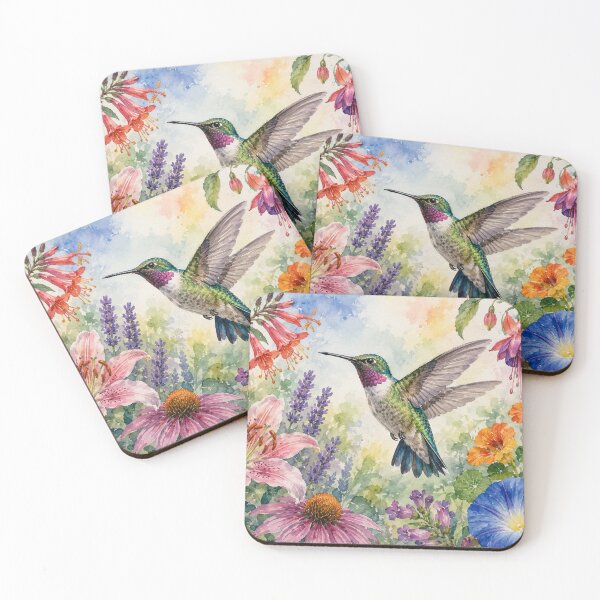 Item preview, Colorful Garden Hummingbird Watercolor Painting designed and sold by Diego Re.