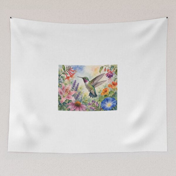 Item preview, Colorful Garden Hummingbird Watercolor Painting designed and sold by Diego Re.