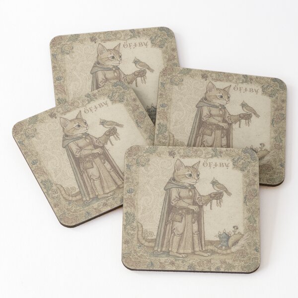 Item preview, Medieval Cat Falconer With a Tiny Hooded Sparrow Manuscript Art designed and sold by PictorialWhimsy.