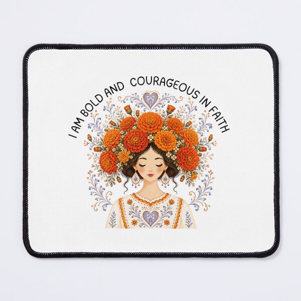 Item preview, I Am Bold And Courageous In Faith Bible Verse Affirmations Faith-Based Floral Scandinavian Folk Art Style designed and sold by ThePinkProject.