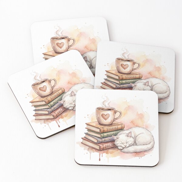 Item preview, Lazy Weekend Coffee Book and Cat Watercolor Illustration designed and sold by Monyahahaha.
