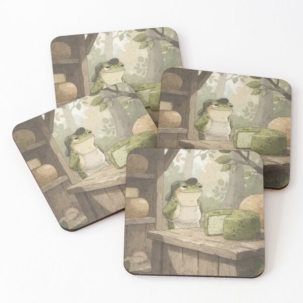 Item preview, Frog Cheesemonger Guarding a Wheel of Moss Cheese Cottagecore Art designed and sold by PictorialWhimsy.