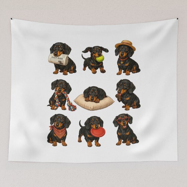 Item preview, Cute Black And Tan Dachshund Activity Mascot Grid designed and sold by ElcastDesigns.