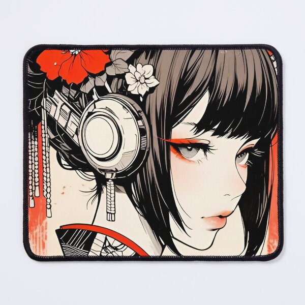 Item preview, Cyber Geisha Headphones | Japanese Futuristic Anime Girl | Neo Tokyo Floral Portrait | Cyberpunk Ink Illustration designed and sold by Dyan4.