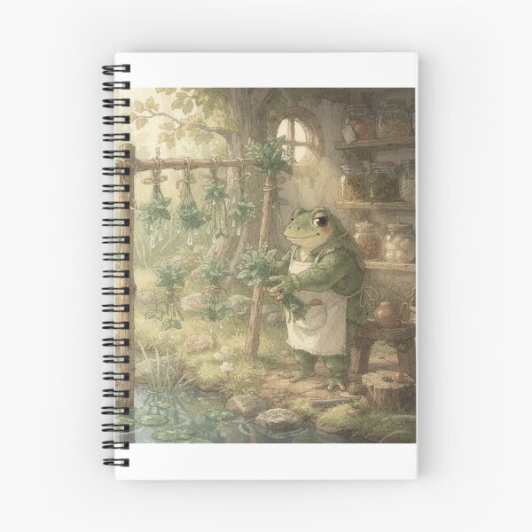 Item preview, Toad Herbalist Bundling Pond-Mint to Dry Cottagecore Art designed and sold by PictorialWhimsy.