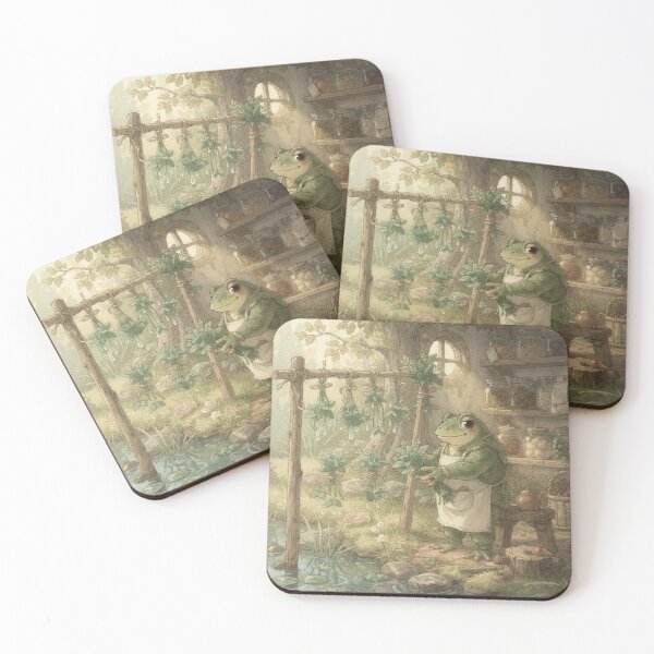 Item preview, Toad Herbalist Bundling Pond-Mint to Dry Cottagecore Art designed and sold by PictorialWhimsy.