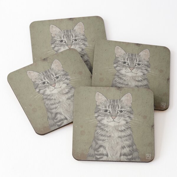 Item preview, Grey Tabby Refusing to Come Inside in the Rain Folk Art designed and sold by PictorialWhimsy.