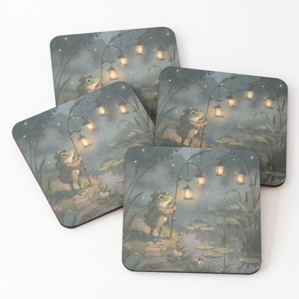 Item preview, Frog Lamplighter Lighting the Reed-Path Lanterns Cottagecore Art designed and sold by PictorialWhimsy.