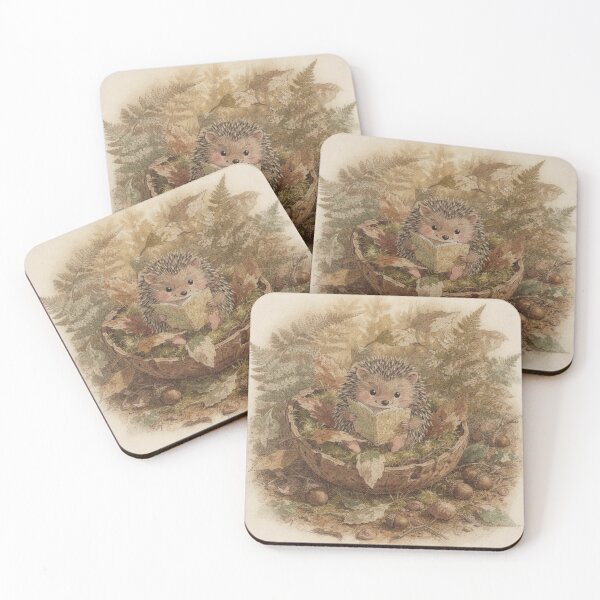 Item preview, Hedgehog Folk Reading a Leaf-Book in a Walnut Shell Storybook Art designed and sold by PictorialWhimsy.