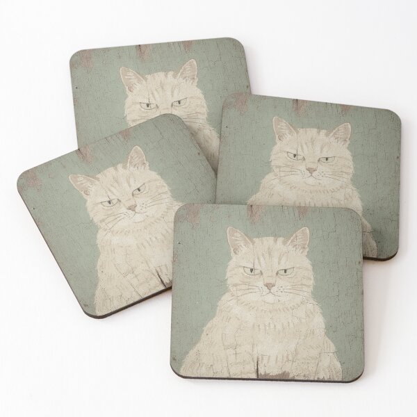 Item preview, Cream Cat Judging You From the Top of the Fridge Folk Art designed and sold by PictorialWhimsy.