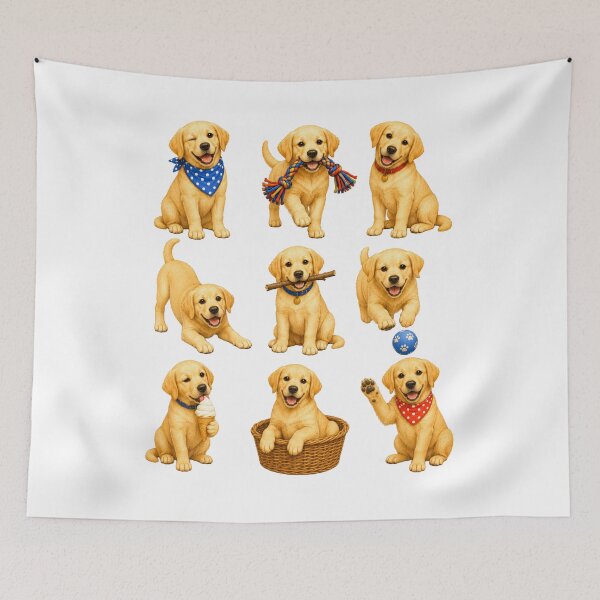 Item preview, Cute Yellow Labrador Puppy Activity Mascot Grid designed and sold by ElcastDesigns.