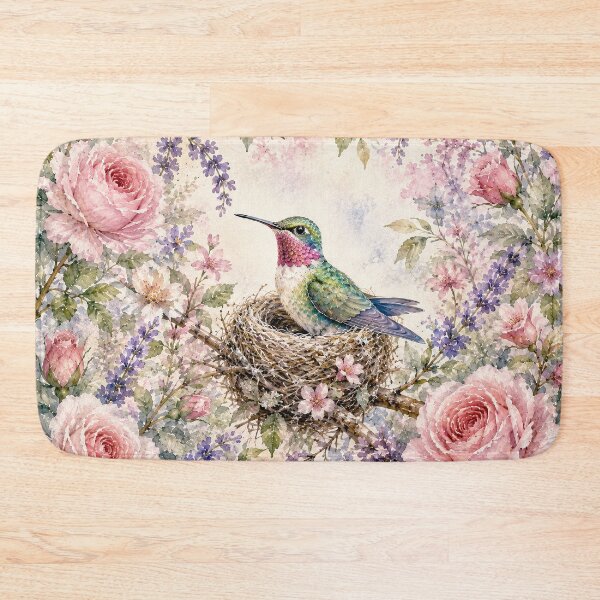 Item preview, Nesting Hummingbird Rose Garden Watercolor designed and sold by Diego Re.