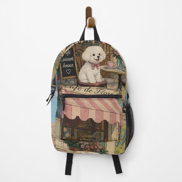 Item preview, Puppies in Paris - Cute French Cafe & Eiffel Tower Art Print designed and sold by CaseyMichelleArt.