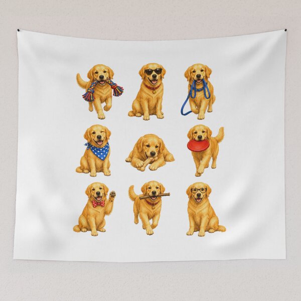 Item preview, Cute Golden Retriever Puppy Activity Mascot Grid designed and sold by ElcastDesigns.