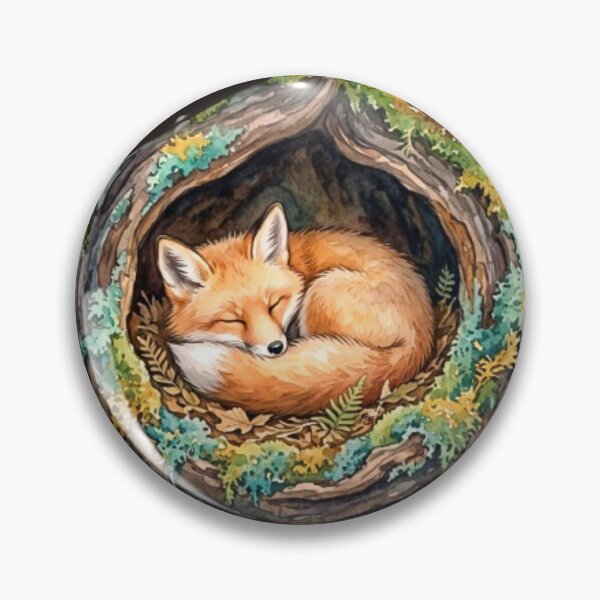 Item preview, Sleeping Fox in Tree Log Nest designed and sold by kchechare09art.