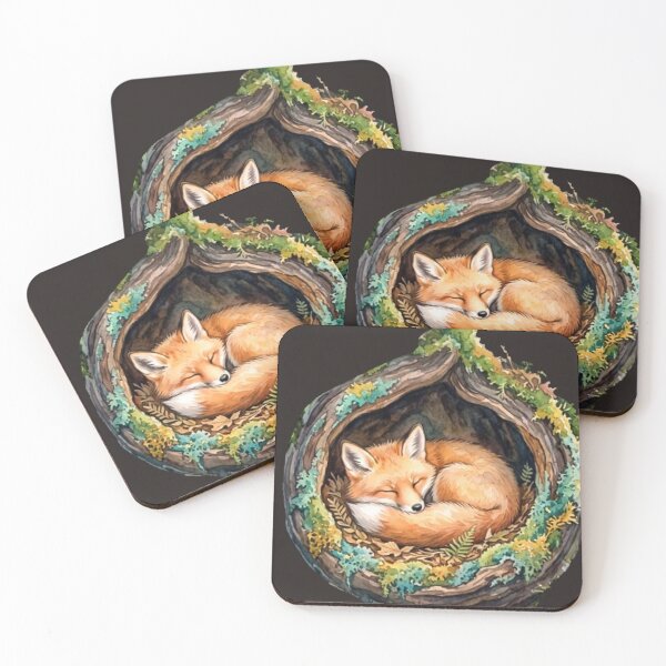 Item preview, Sleeping Fox in Tree Log Nest designed and sold by kchechare09art.