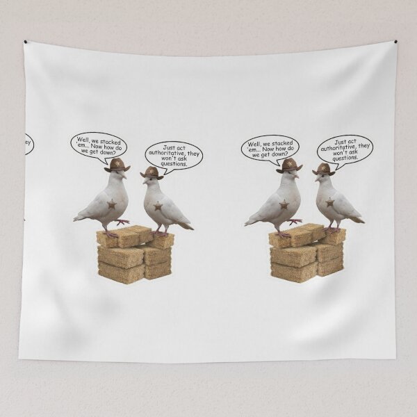 Item preview, Act Authoritative - Funny Cowboy Pigeon Hay Bale Meme Sticker designed and sold by Dollar-Bucks.