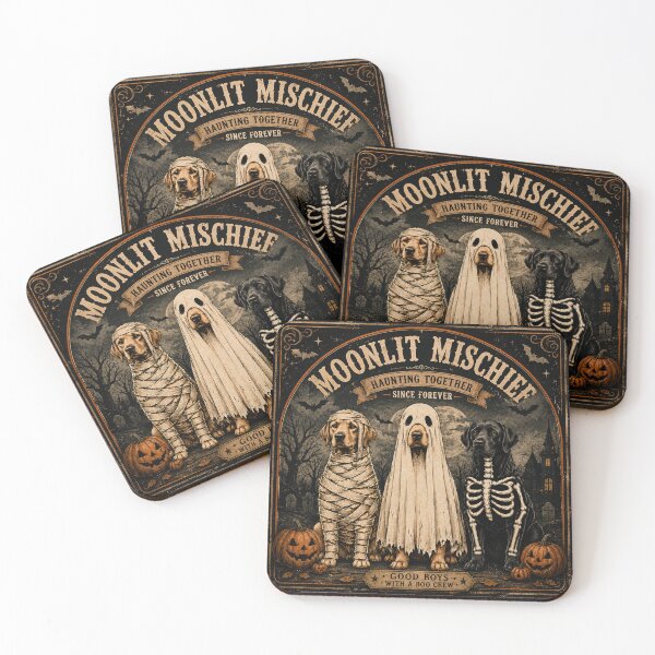Item preview, Moonlit Mischief Halloween Dogs | Vintage Ghost Mummy Skeleton Labrador Halloween Art designed and sold by Spyshirt.