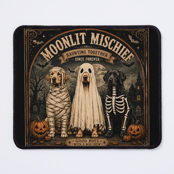 Item preview, Moonlit Mischief Halloween Dogs | Vintage Ghost Mummy Skeleton Labrador Halloween Art designed and sold by Spyshirt.
