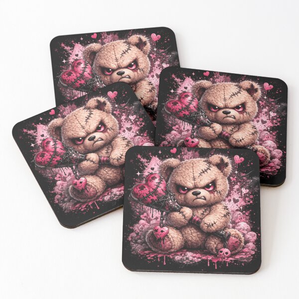 Item preview, Angry Teddy Bear with Pink Hearts Gothic Kawaii Graphic designed and sold by EssentialsWear.