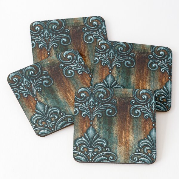 Item preview, Ornate Teal Fleur-de-Lis on Rusted Iron designed and sold by Piotrek0001.
