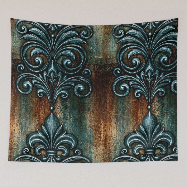 Item preview, Ornate Teal Fleur-de-Lis on Rusted Iron designed and sold by Piotrek0001.