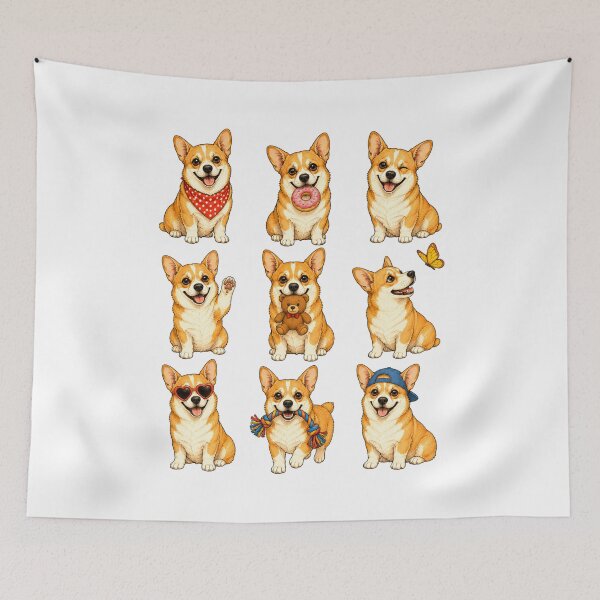Item preview, Cute Pembroke Welsh Corgi Puppy Activity Mascot Grid designed and sold by ElcastDesigns.