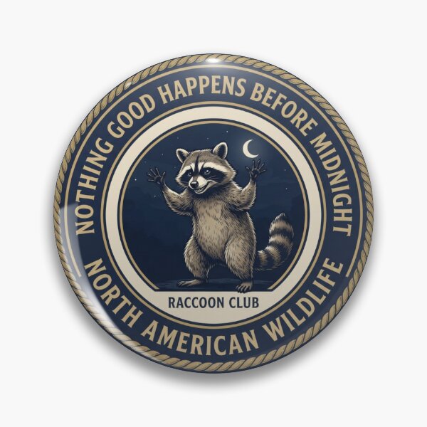 Item preview, Nothing Good Happens Before Midnight Raccoon Badge designed and sold by CalmCapy Co.