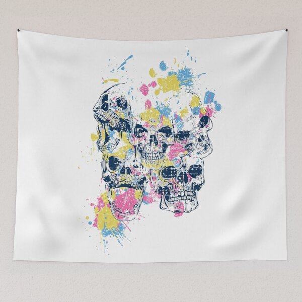 Item preview, Skulls 073W - 5 Skulls and Paint Splatters designed and sold by SkullTees.