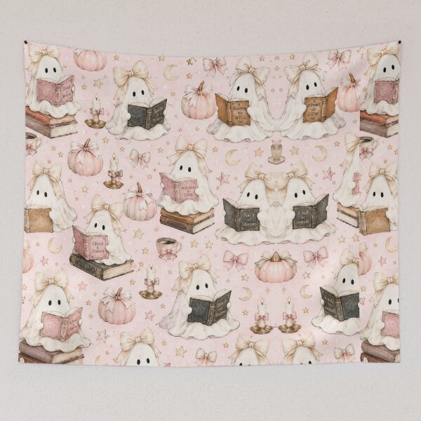Item preview, Cute Ghost Reading Books Coquette Halloween Pink designed and sold by Yellowriversss.
