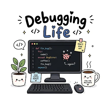 Artwork thumbnail, Debugging Life Cute Coding Computer Programmer Sticker | Kawaii Developer Desk | Coding Humor Gift by Sanika arts 