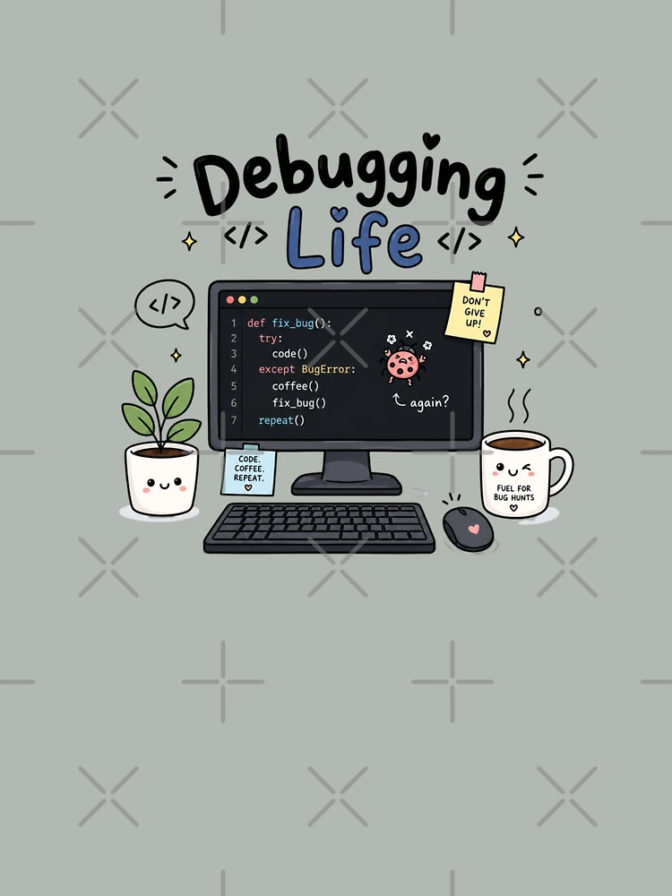 Thumbnail 4 of 4, Boxy T-Shirt, Debugging Life Cute Coding Computer Programmer Sticker | Kawaii Developer Desk | Coding Humor Gift designed and sold by Sanika arts .