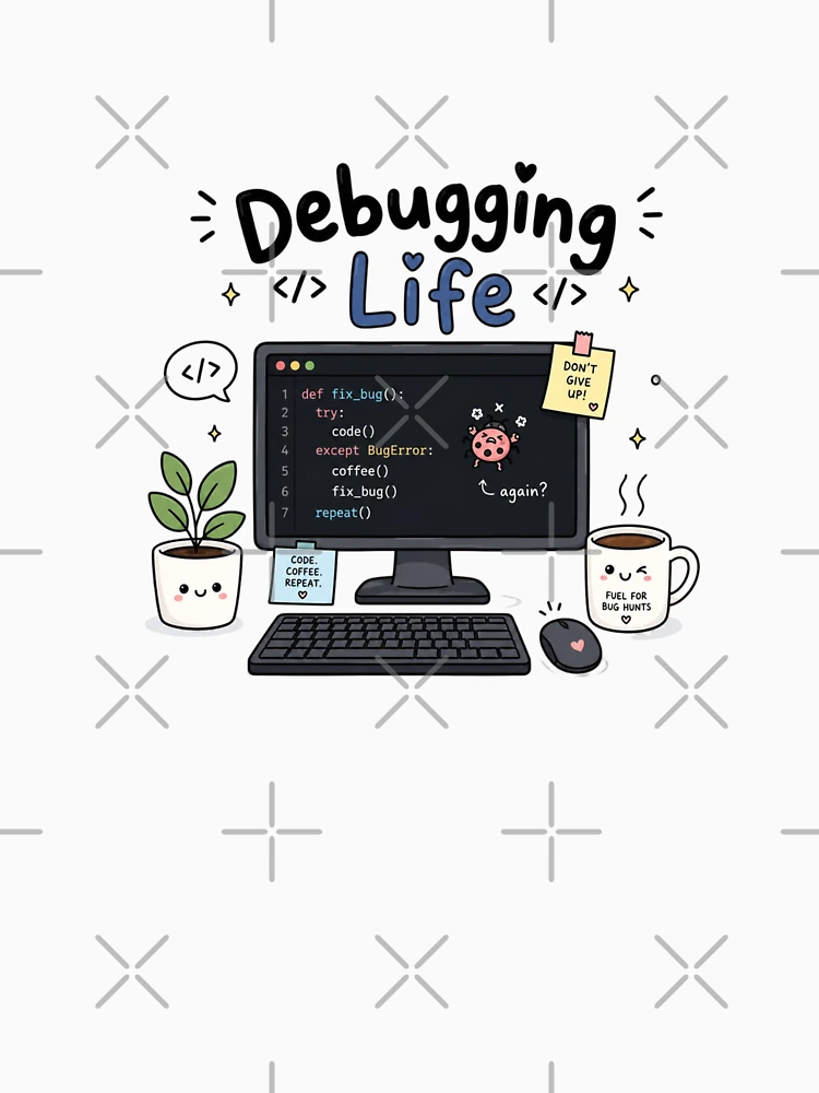 Thumbnail 4 of 4, Racerback Tank Top, Debugging Life Cute Coding Computer Programmer Sticker | Kawaii Developer Desk | Coding Humor Gift designed and sold by Sanika arts .