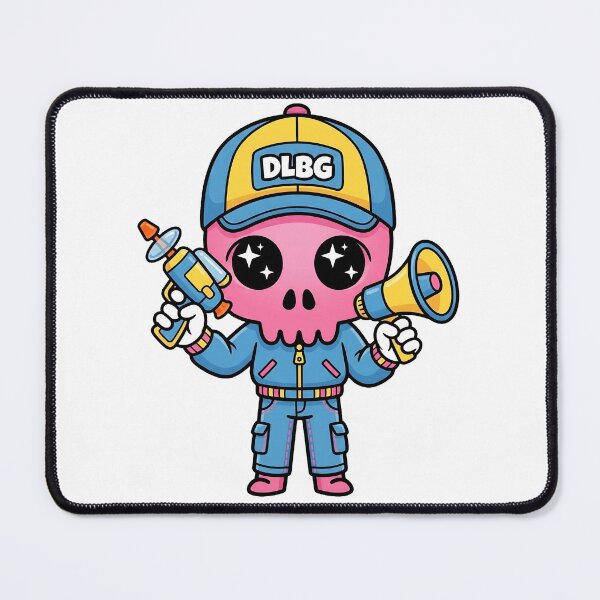 Item preview, DLBG Pink Skull - Retro Blue Tracksuit Holding Megaphone & Toy Gun designed and sold by DLBG-STORE.