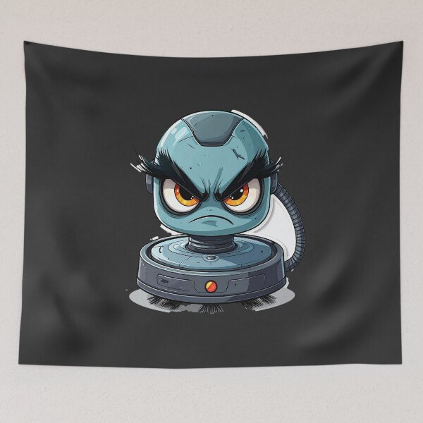 Item preview, Angry Robot Vacuum Cleaner Cartoon Sticker with Fierce Expression designed and sold by OksArtStudio.