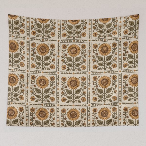 Item preview, Vintage Sunflower Block Tile Pattern designed and sold by SassyArtistry.