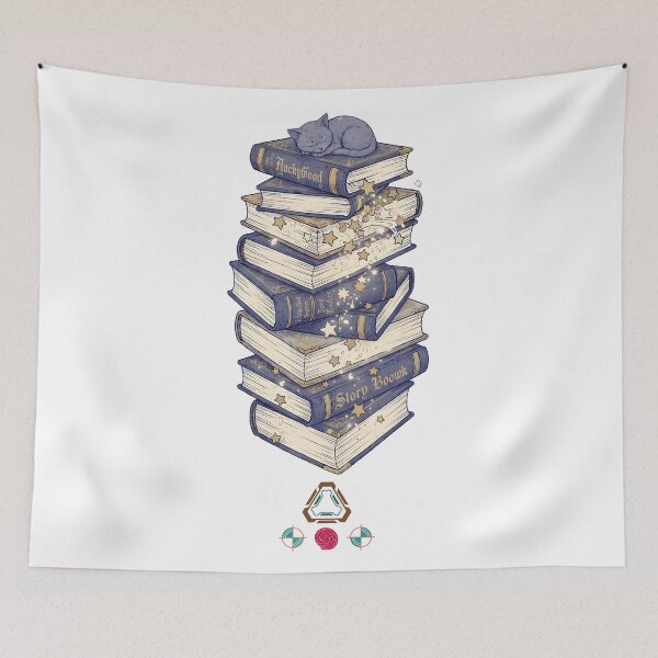 Item preview, Enchanted Stack of Magical Storybooks with Sleeping Kitten designed and sold by Whimsy Trail Co.